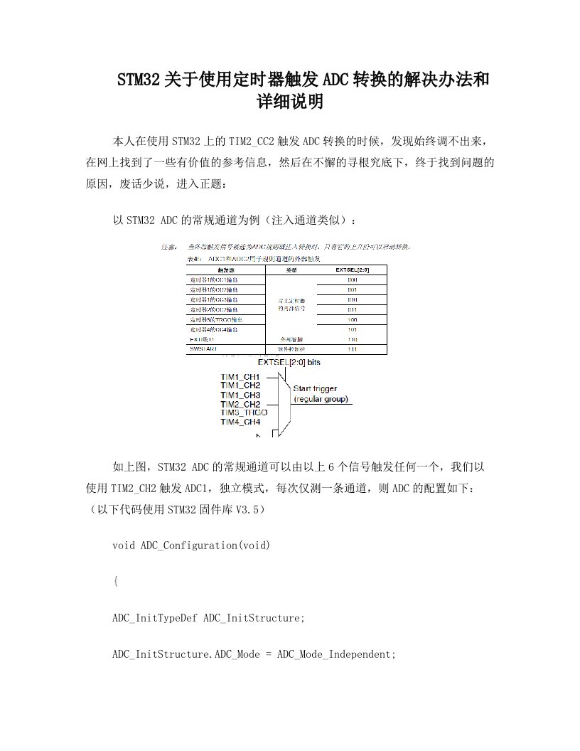 stm32定时器触发ADC参考