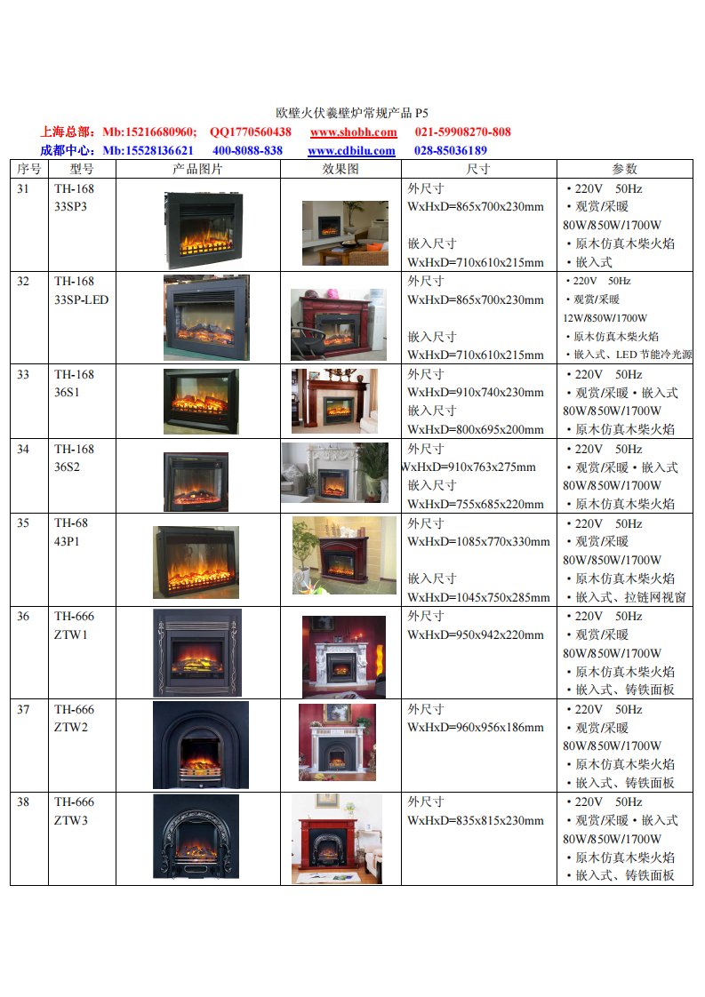 《欧壁火伏羲电壁炉常规产品P5（8款尺寸-嵌入式、铸铁壁炉）》.pdf