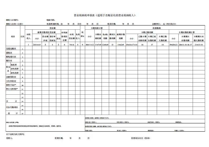 税法资料营业税纳税申报表