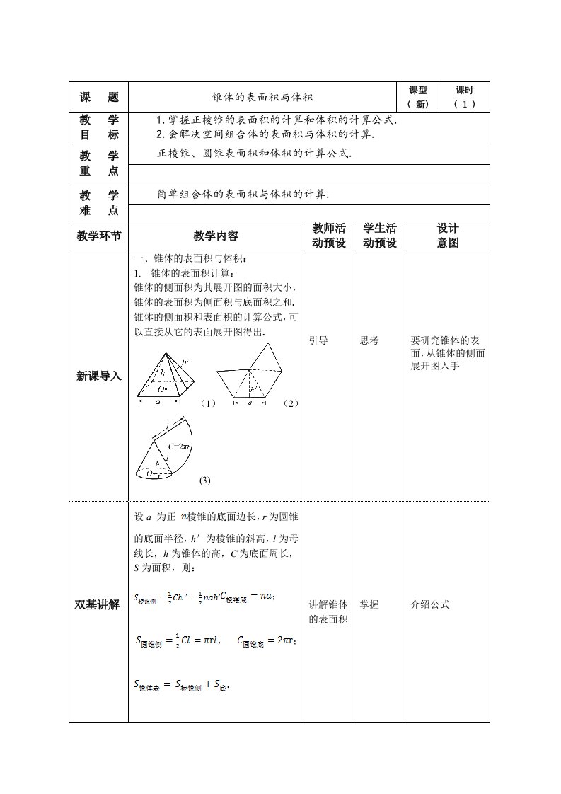 椎体的表面积体积