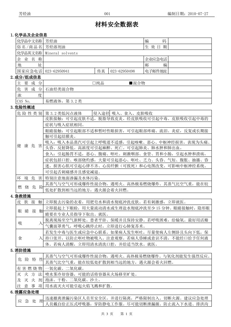 芳烃油MSDS