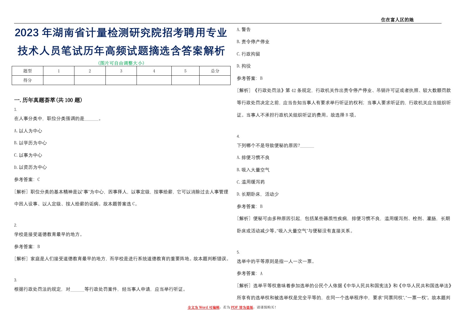 2023年湖南省计量检测研究院招考聘用专业技术人员笔试历年高频试题摘选含答案解析