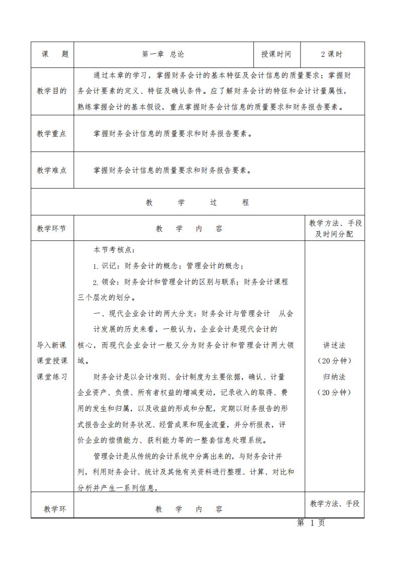 中级财务会计教案