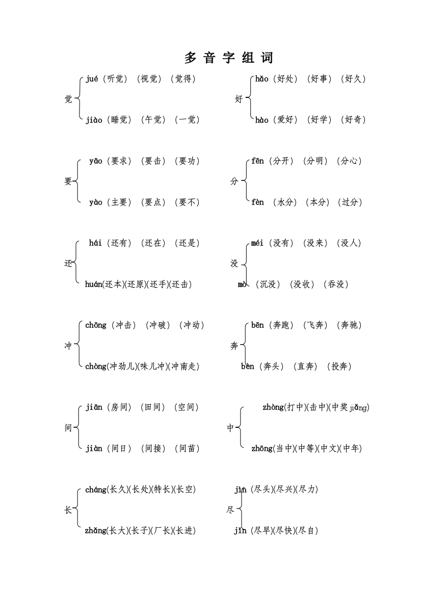 一年级人教版多音字组词(最全)