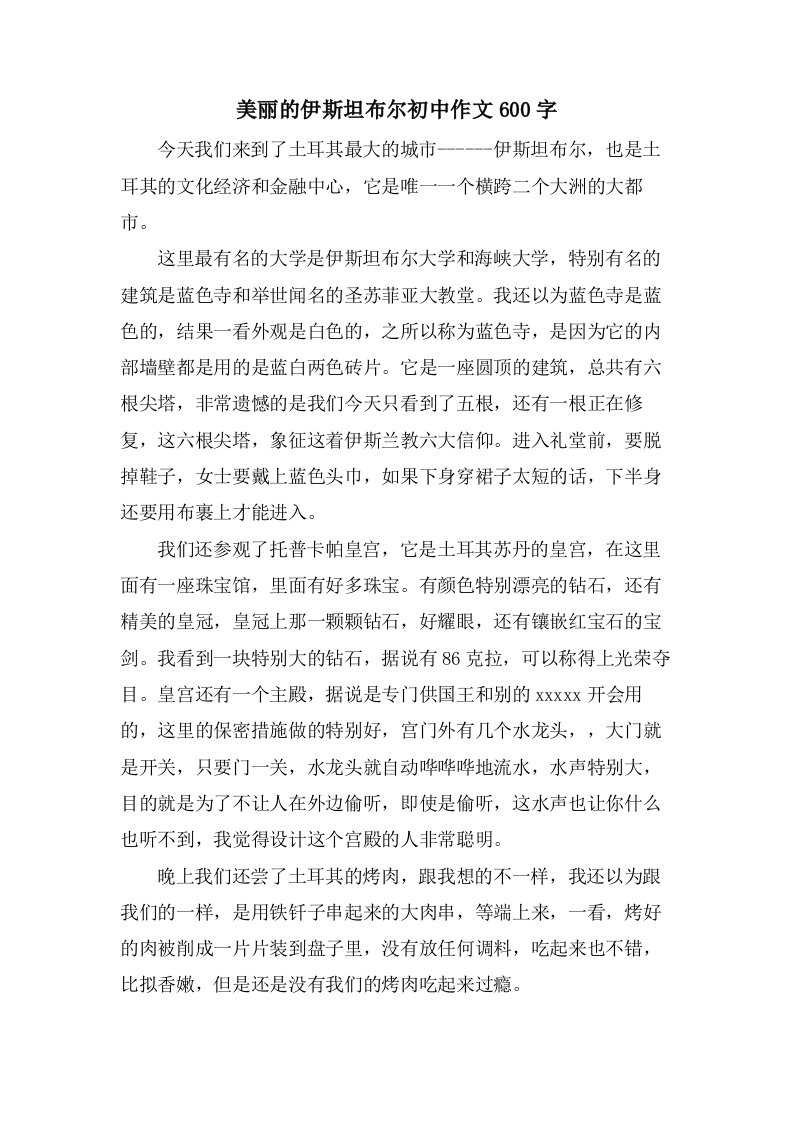 美丽的伊斯坦布尔初中作文600字