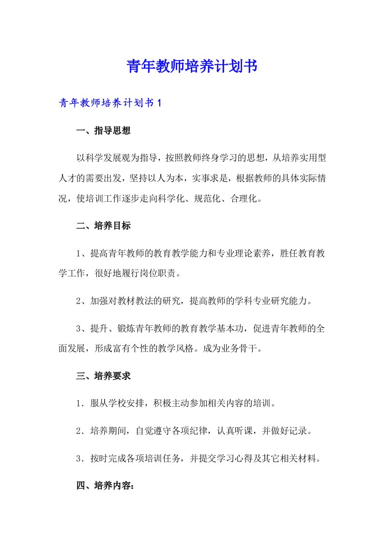 青年教师培养计划书