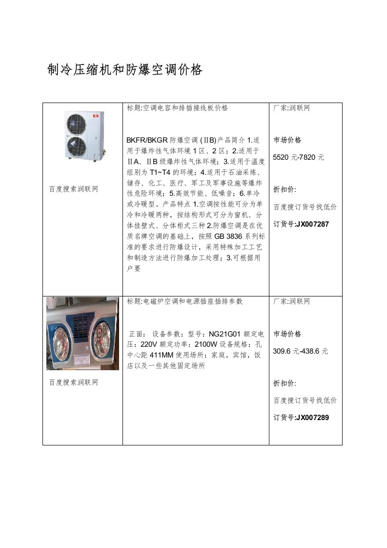 制冷压缩机和防爆空调价格