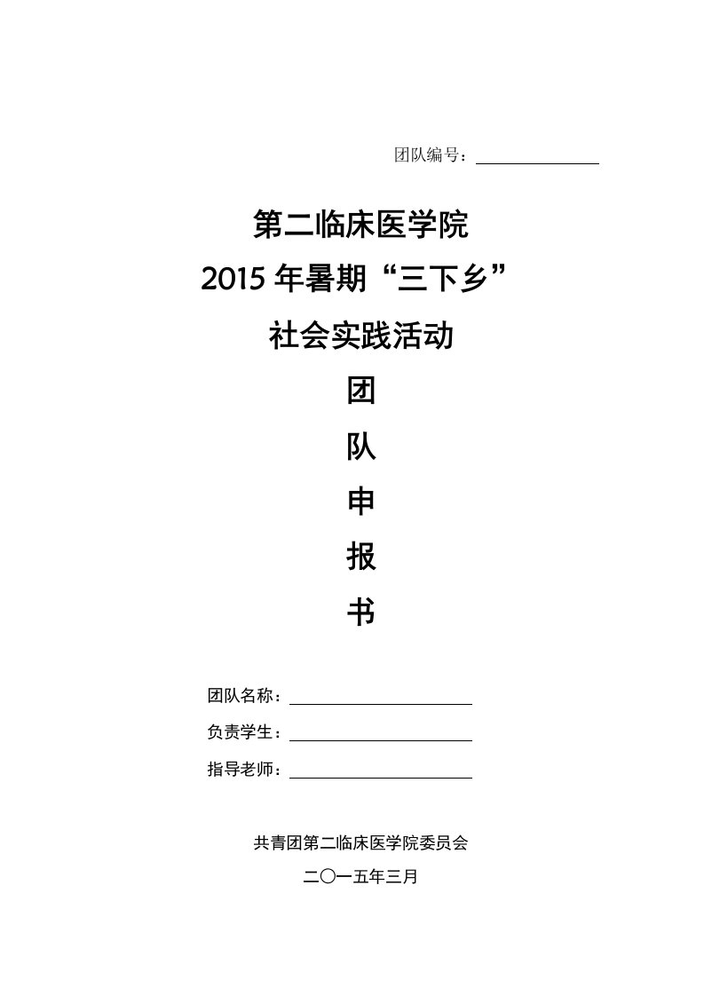 临床医学院暑期社会实践团队申报书