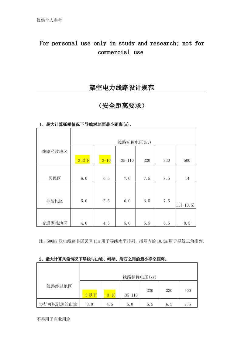 电力架空线路安全距离规定