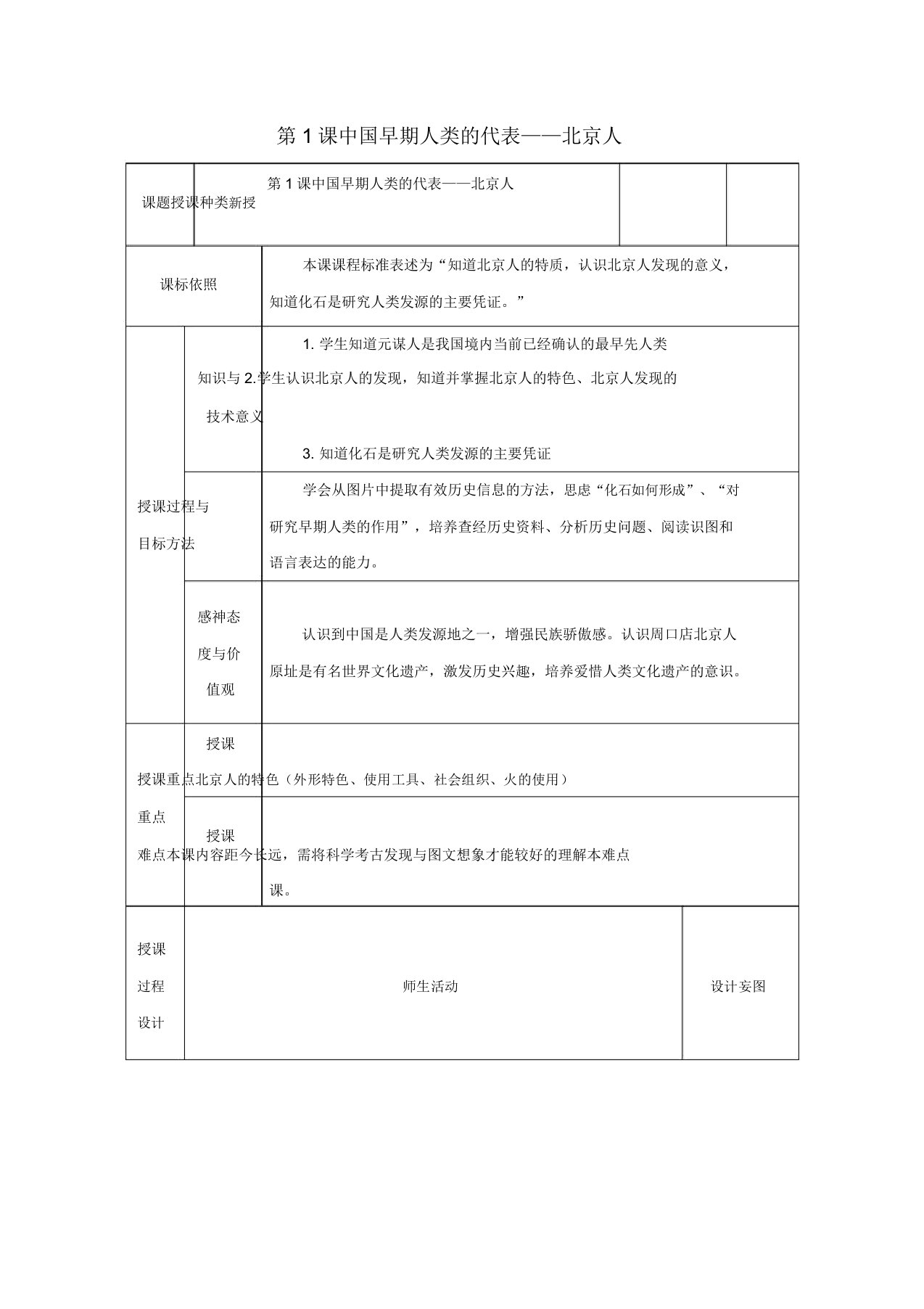 教育最新七年级历史上册第1课中国早期人类的代表