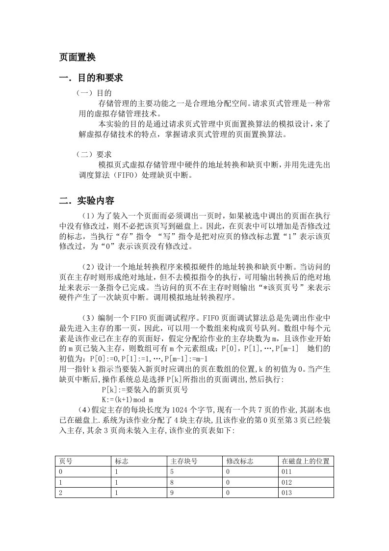 页面置换算法源程序实验报告