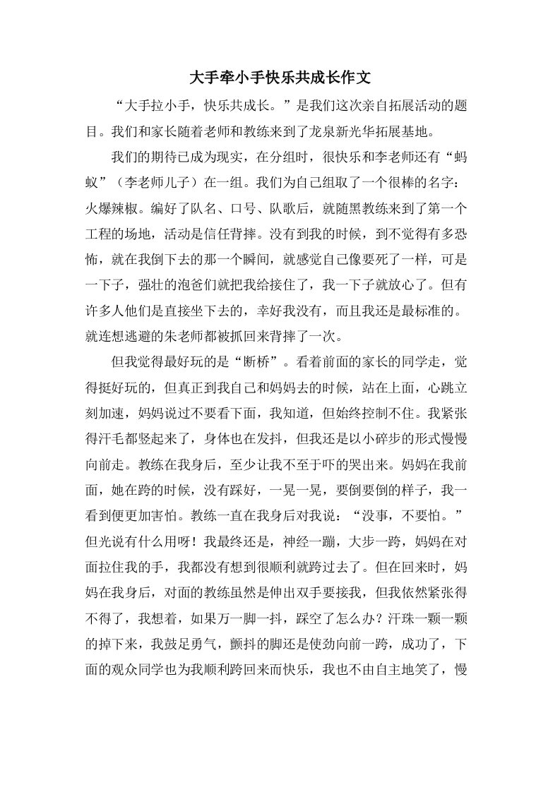 大手牵小手快乐共成长作文