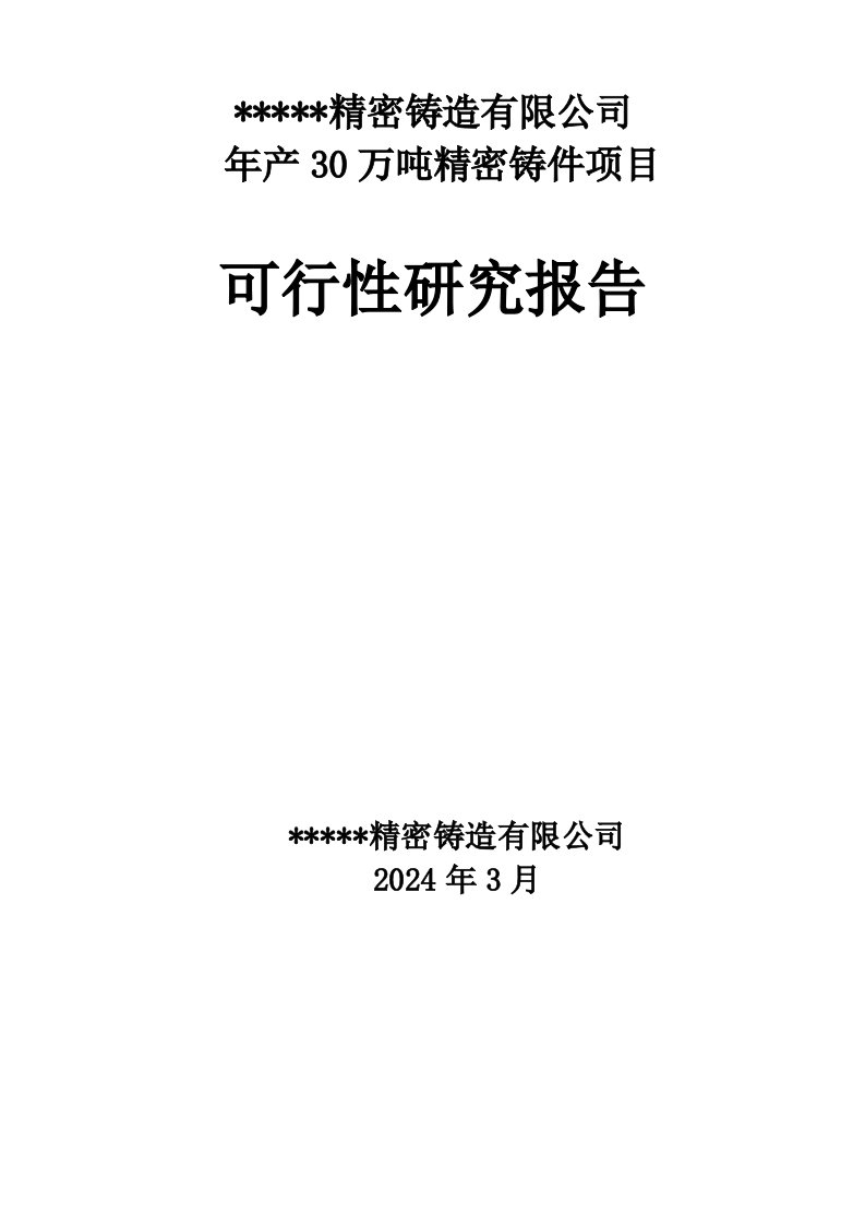 年产30万吨精密铸造生产线项目可行性研究报告