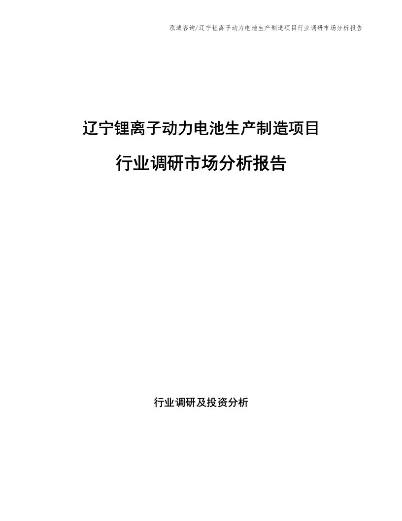 辽宁锂离子动力电池生产制造项目行业调研市场分析报告