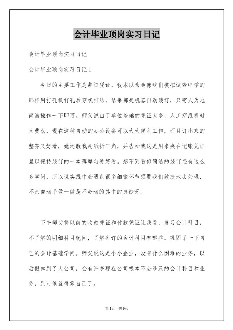 会计毕业顶岗实习日记例文