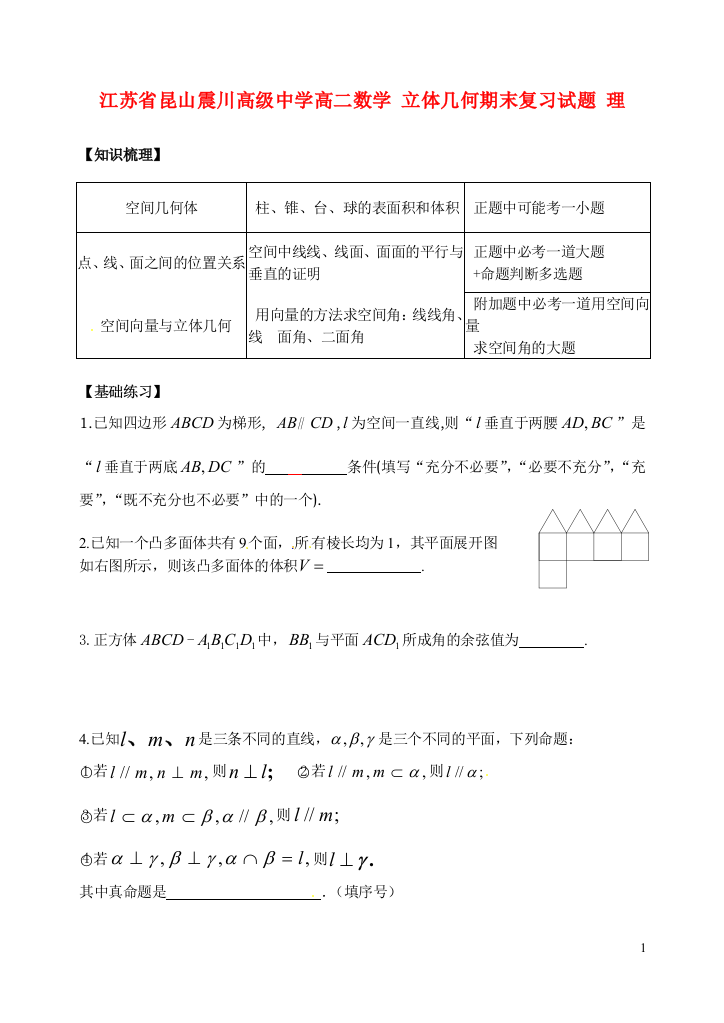 江苏省昆山震川高级中学高二数学