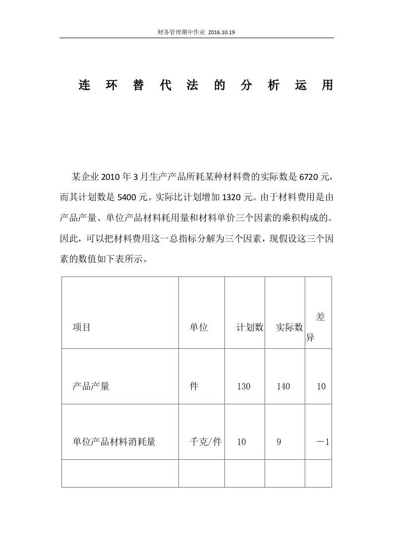 连环替代法分析运用