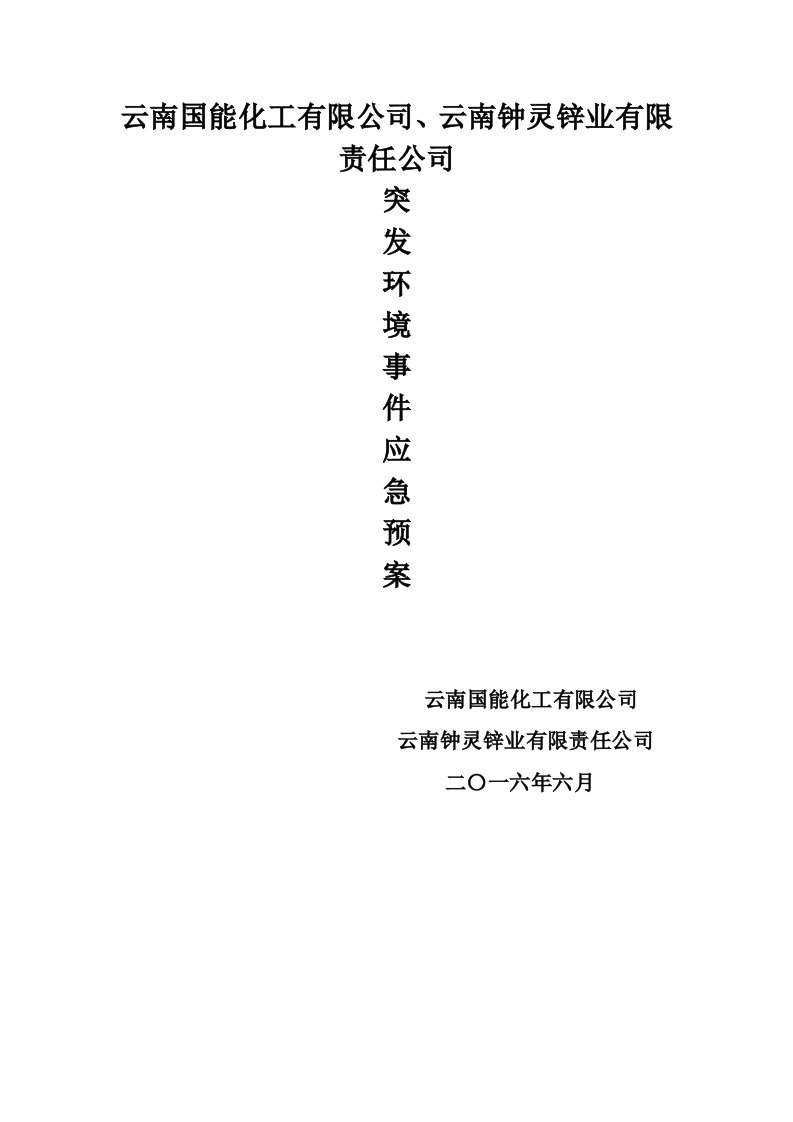 应急预案-云南国能化工有限公司云南钟灵锌业有限责任公司突发环境事件应急预案95页