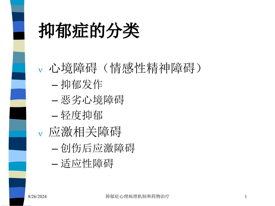 抑郁症心理病理机制和药物治疗培训ppt课件