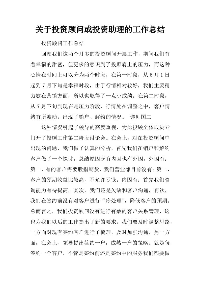 关于投资顾问或投资助理的工作总结