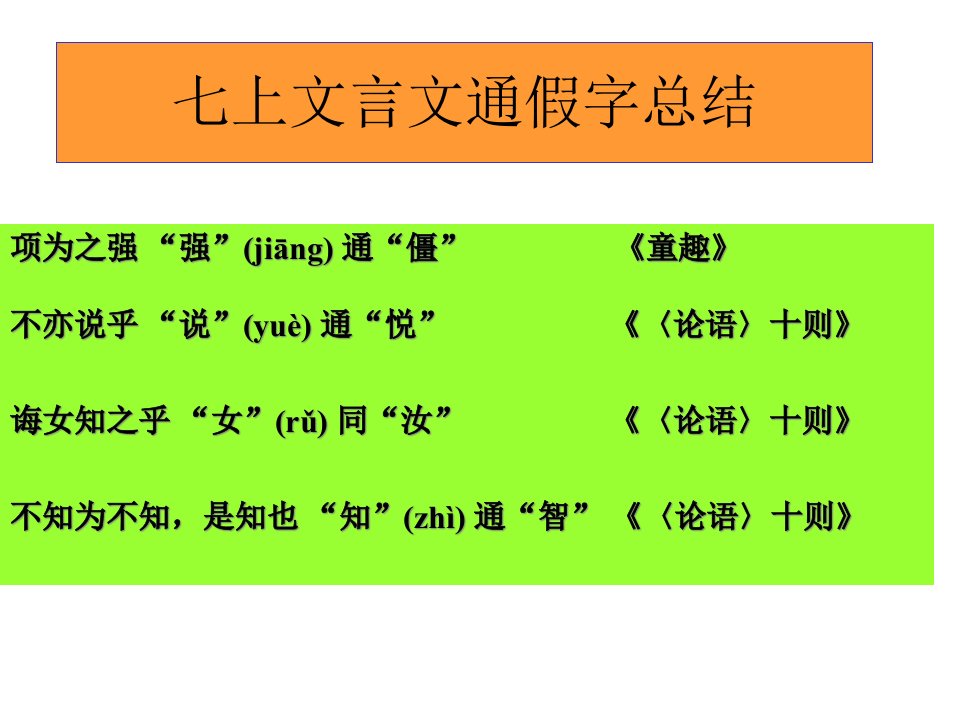 七上文言文通假字、文学常识、文意总结市公开课获奖课件省名师示范课获奖课件