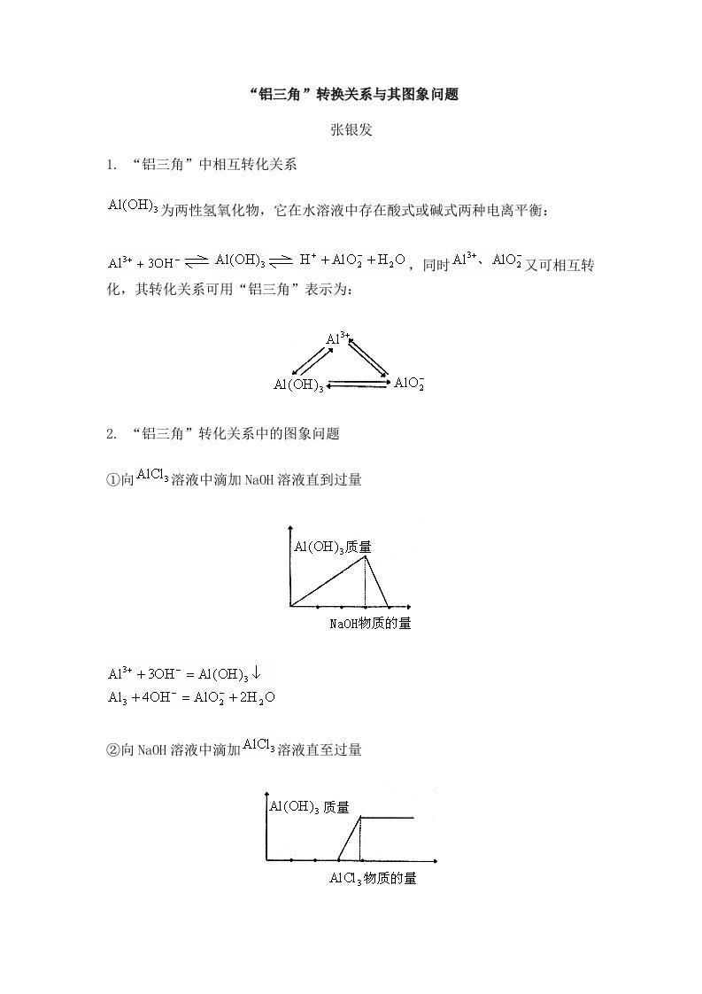 高中化学“铝三角”转换关系与其图象问题