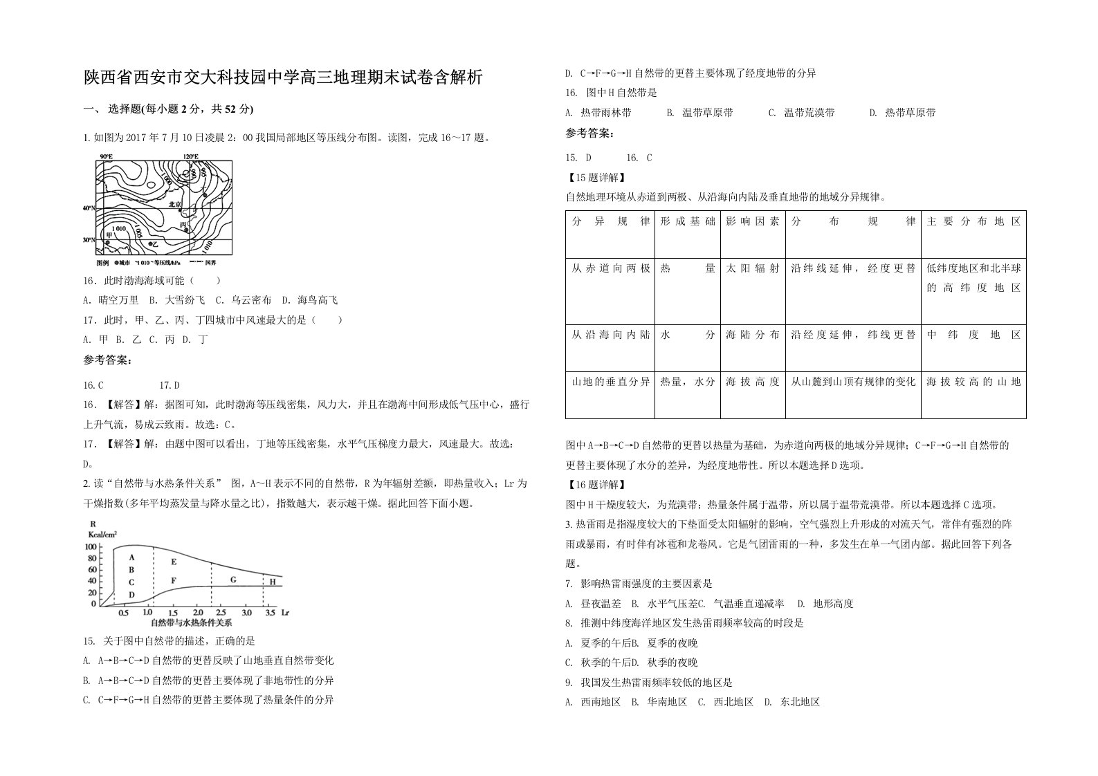 陕西省西安市交大科技园中学高三地理期末试卷含解析