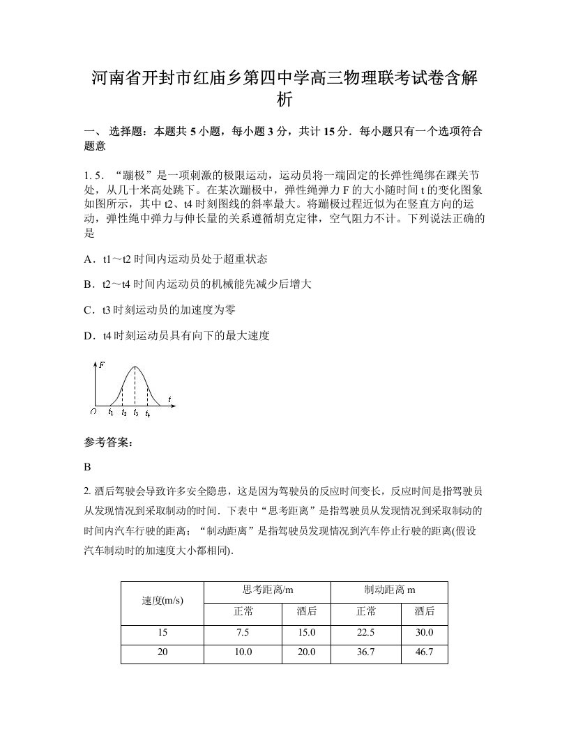 河南省开封市红庙乡第四中学高三物理联考试卷含解析