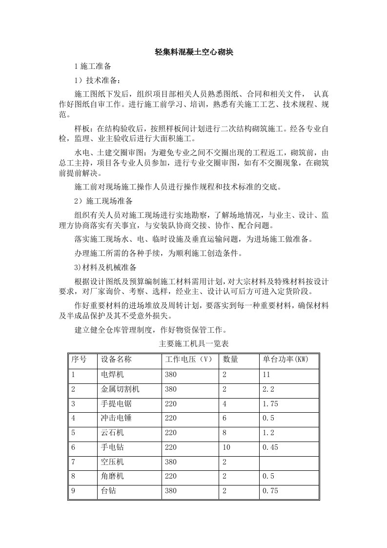 超高层建筑轻集料混凝土空心砌块施工工艺