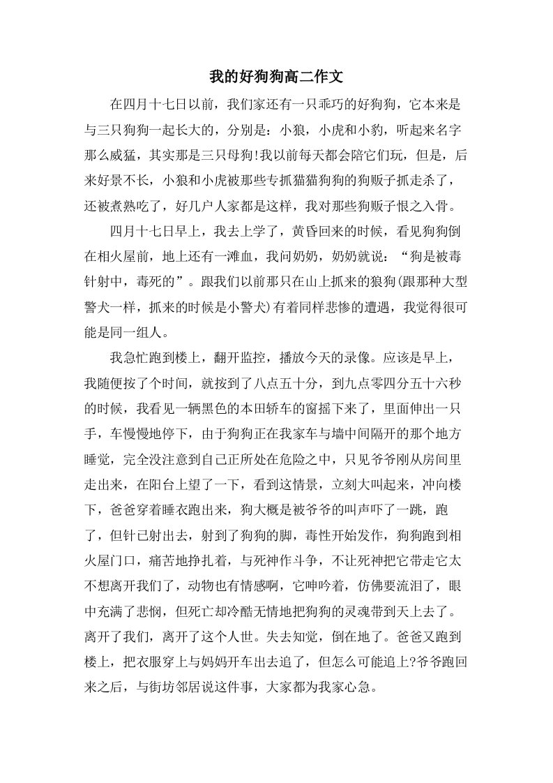 我的好狗狗高二作文