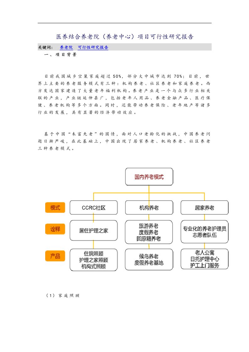 医养结合养老院（养老中心）项目可行性研究报告书