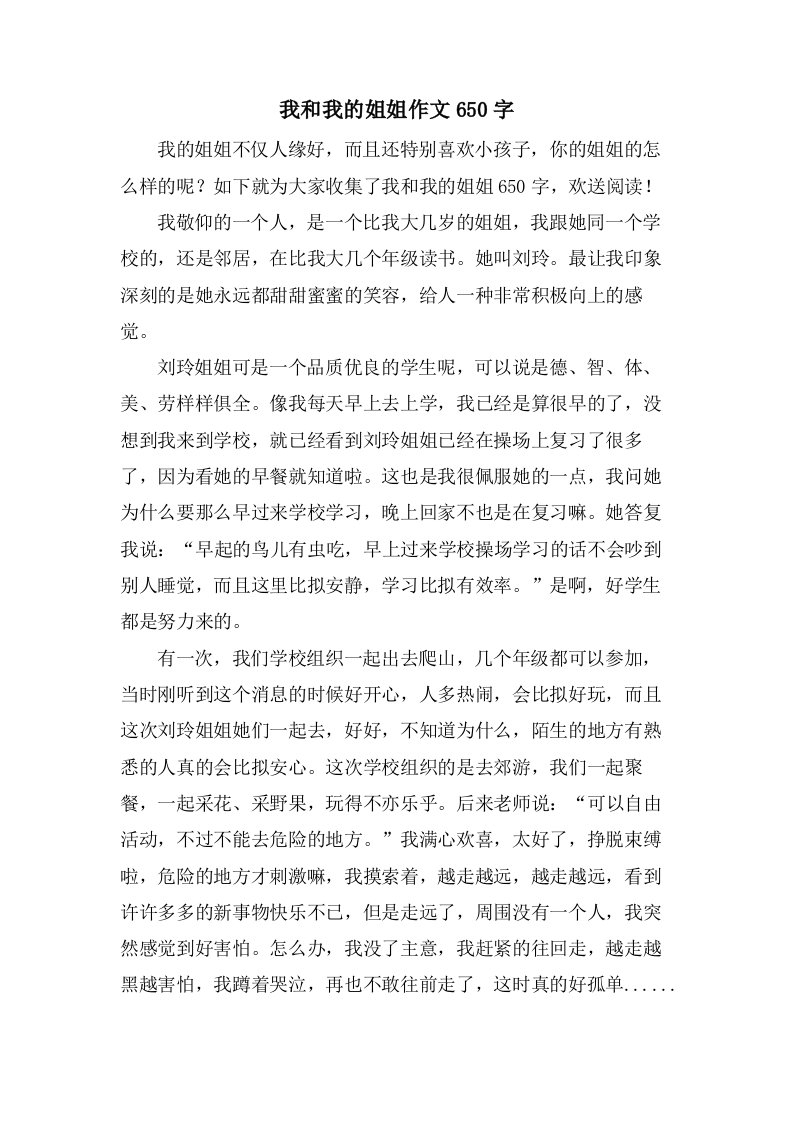 我和我的姐姐作文650字