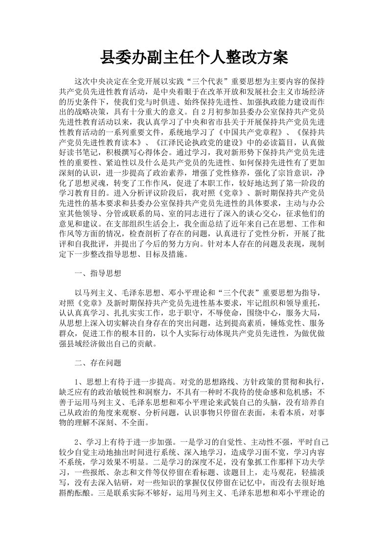 县委办副主任个人整改方案