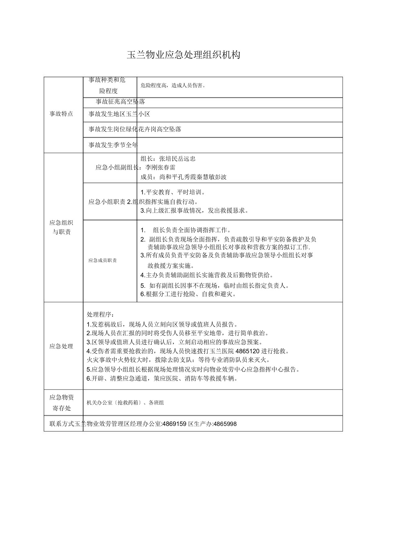 树木修剪作业高空坠落现场应急处置方案