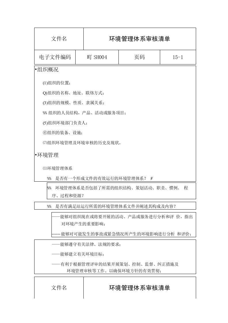 HJSH004环境管理体系审核清单