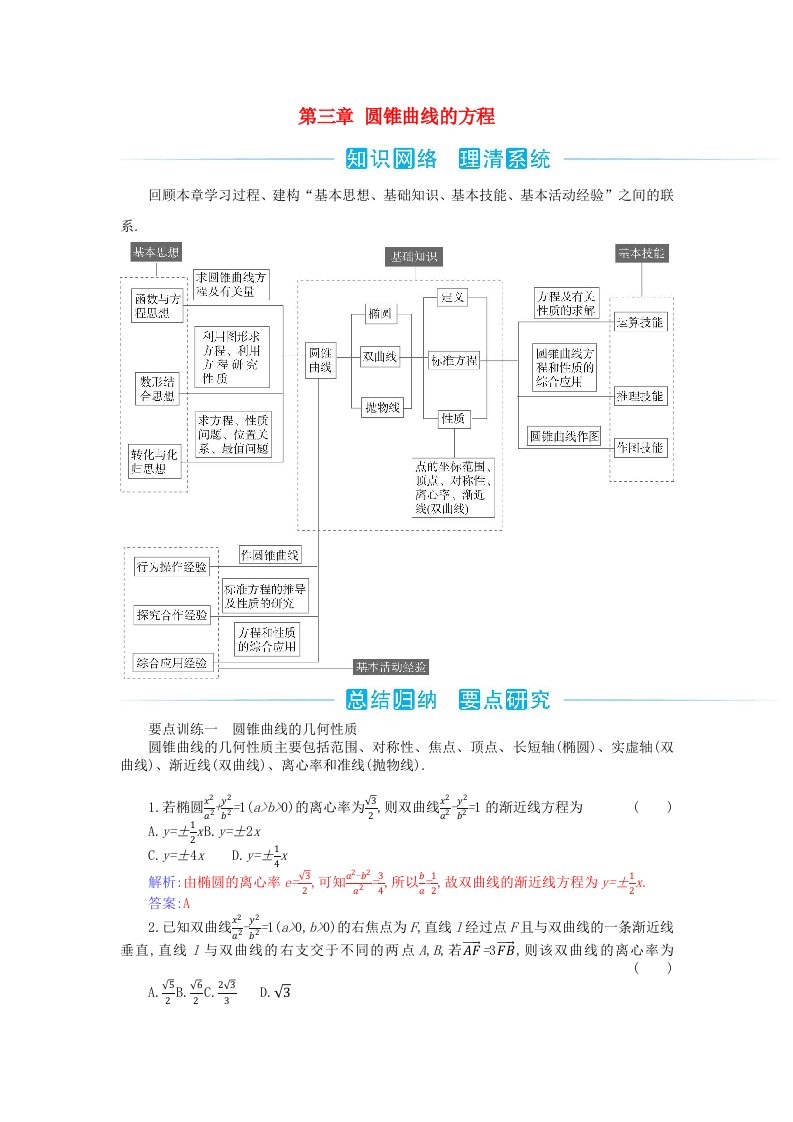 新教材2023高中数学第三章圆锥曲线的方程第三章圆锥曲线的方程章末复习课新人教A版选择性必修第一册