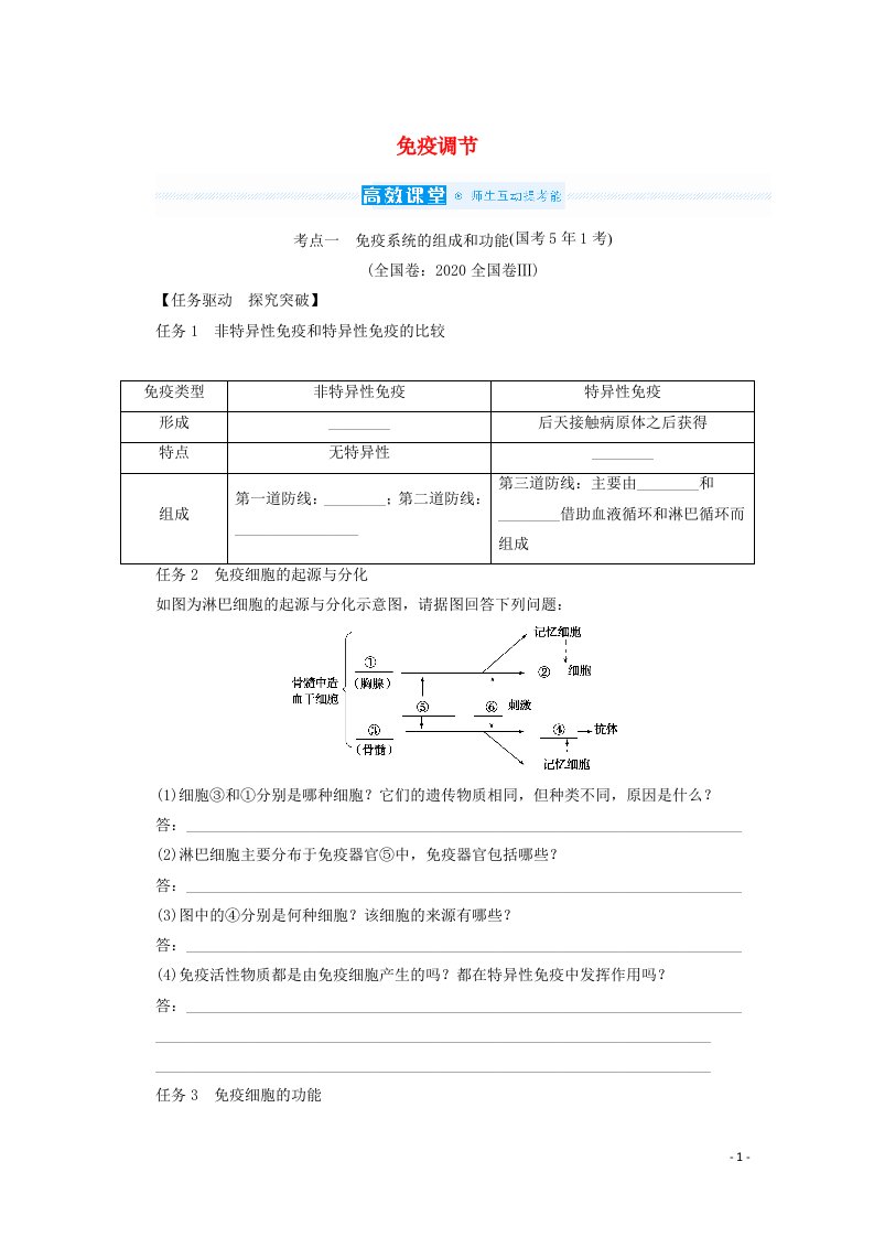 2022届高考生物一轮复习第一单元人和高等动物生命活动的调节4免疫调节课堂探究练含解析新人教版必修3