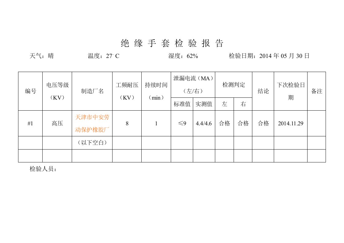 安全工器具检验报告