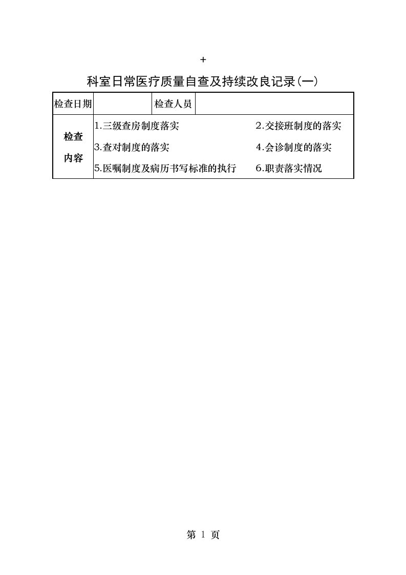 科室日常医疗质量自查与持续改进记录