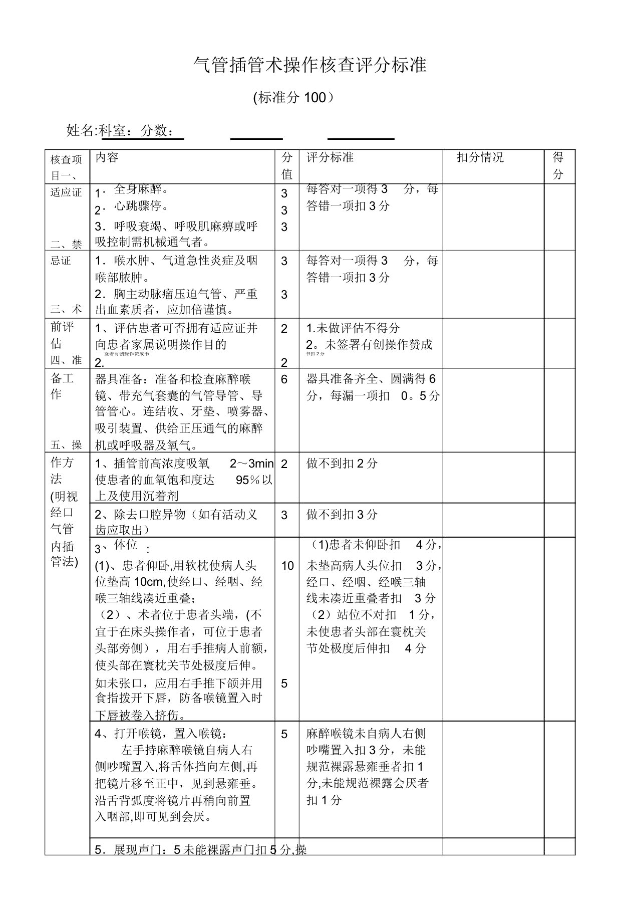 气管插管术操作考核评分标准【范本模板】