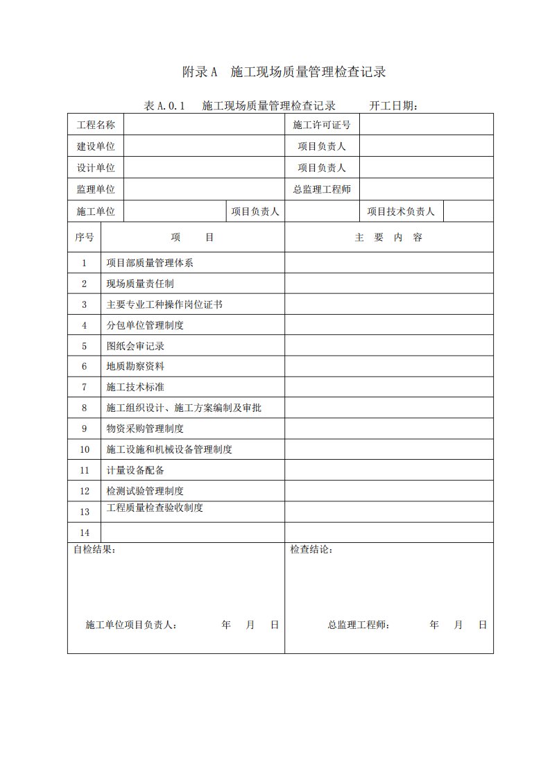 GB503002013建筑工程施工质量验收统一标准表格word版本最全本