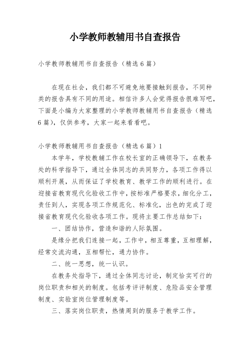 小学教师教辅用书自查报告