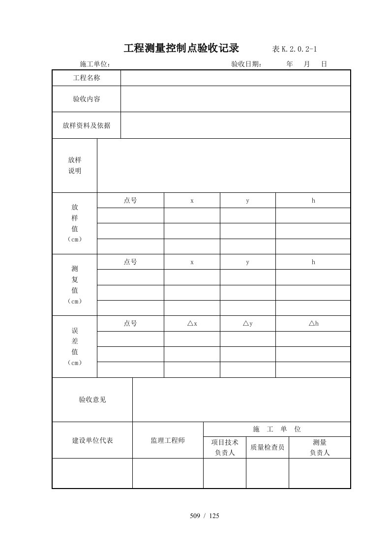 质量控制资料附表