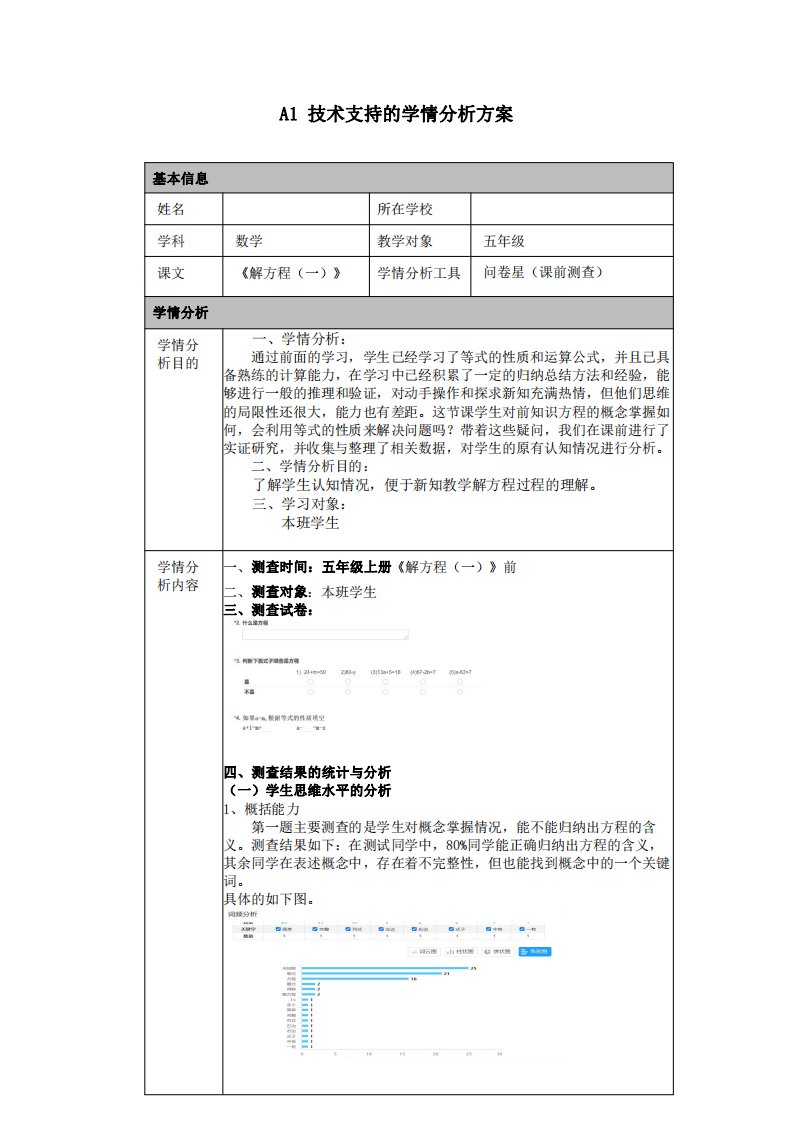 A1五年级数学解方程学情分析方案附图