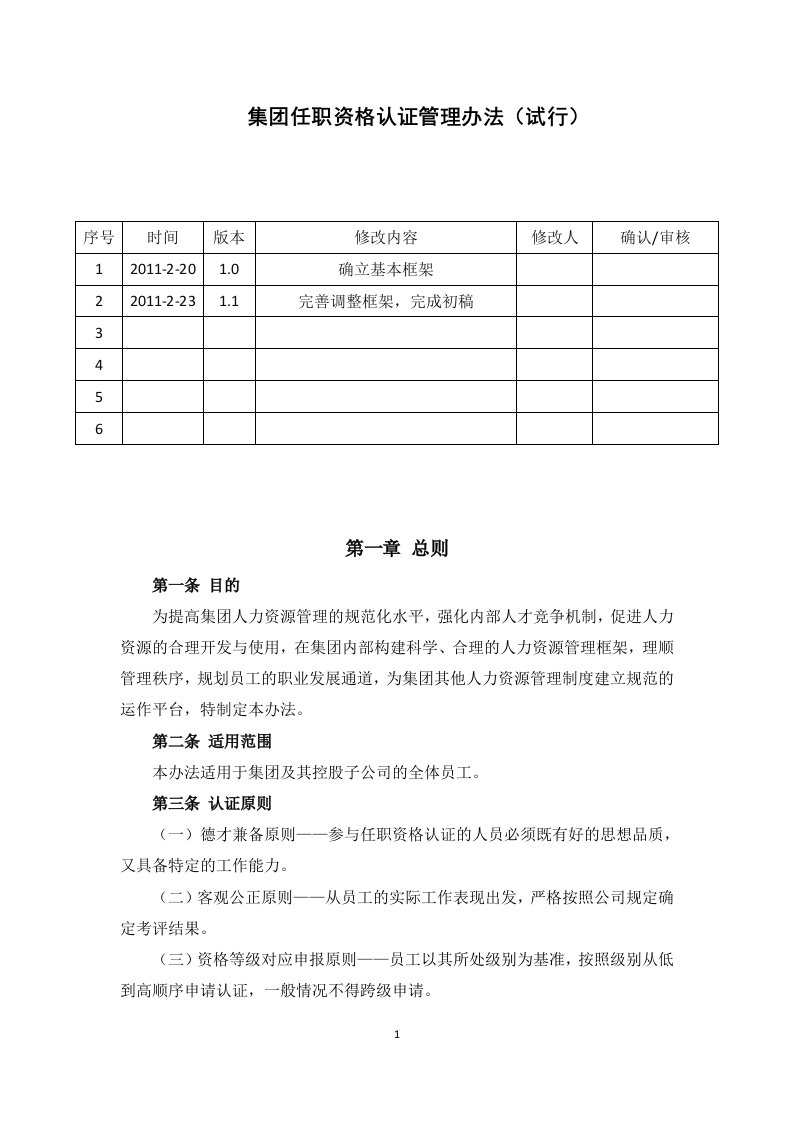 集团任职资格认证管理办法V1