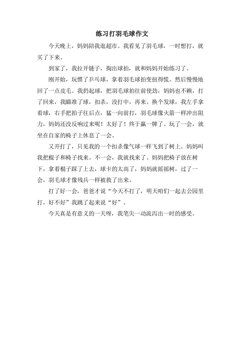 练习打羽毛球作文