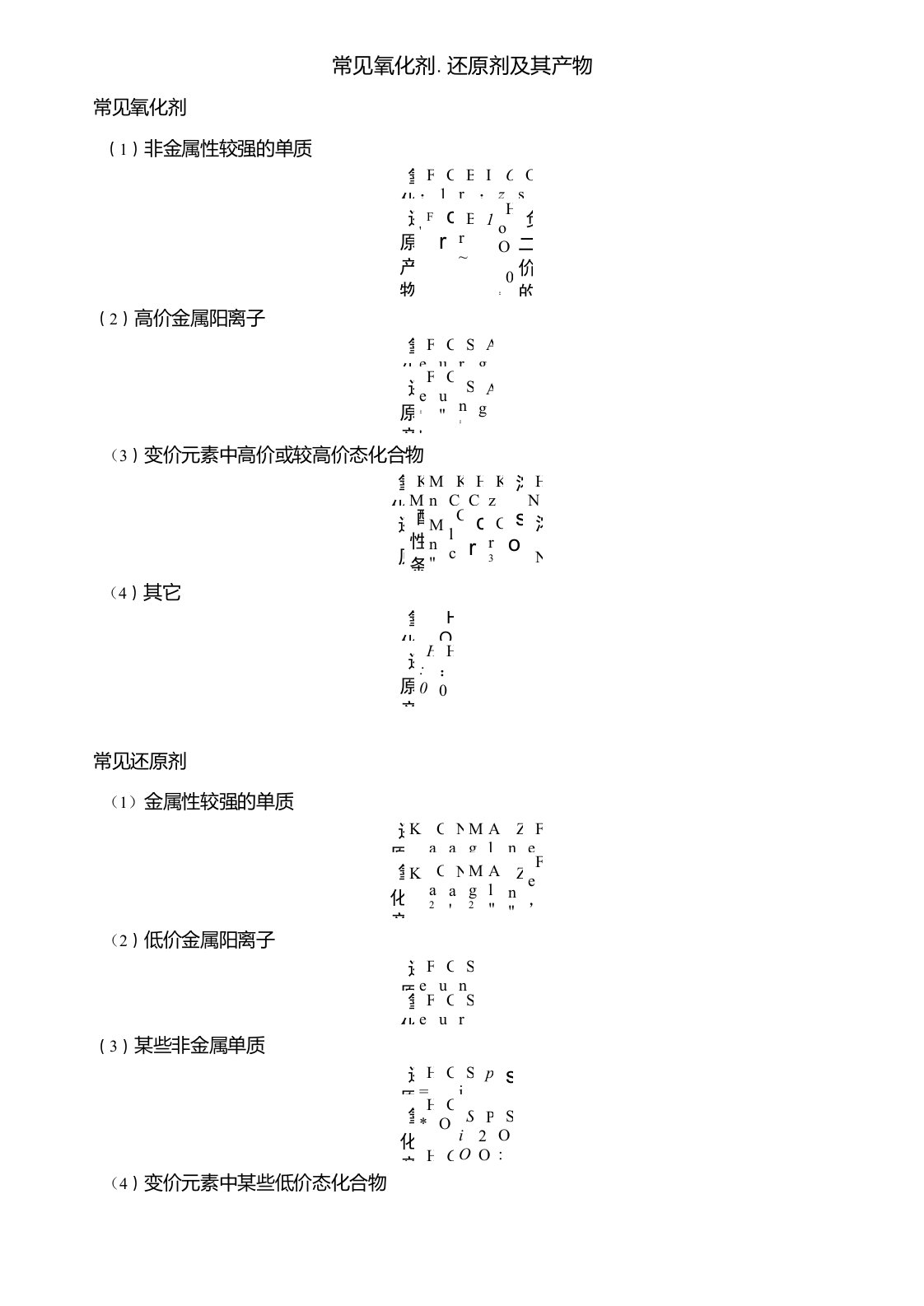 常见氧化剂、还原剂及其产物