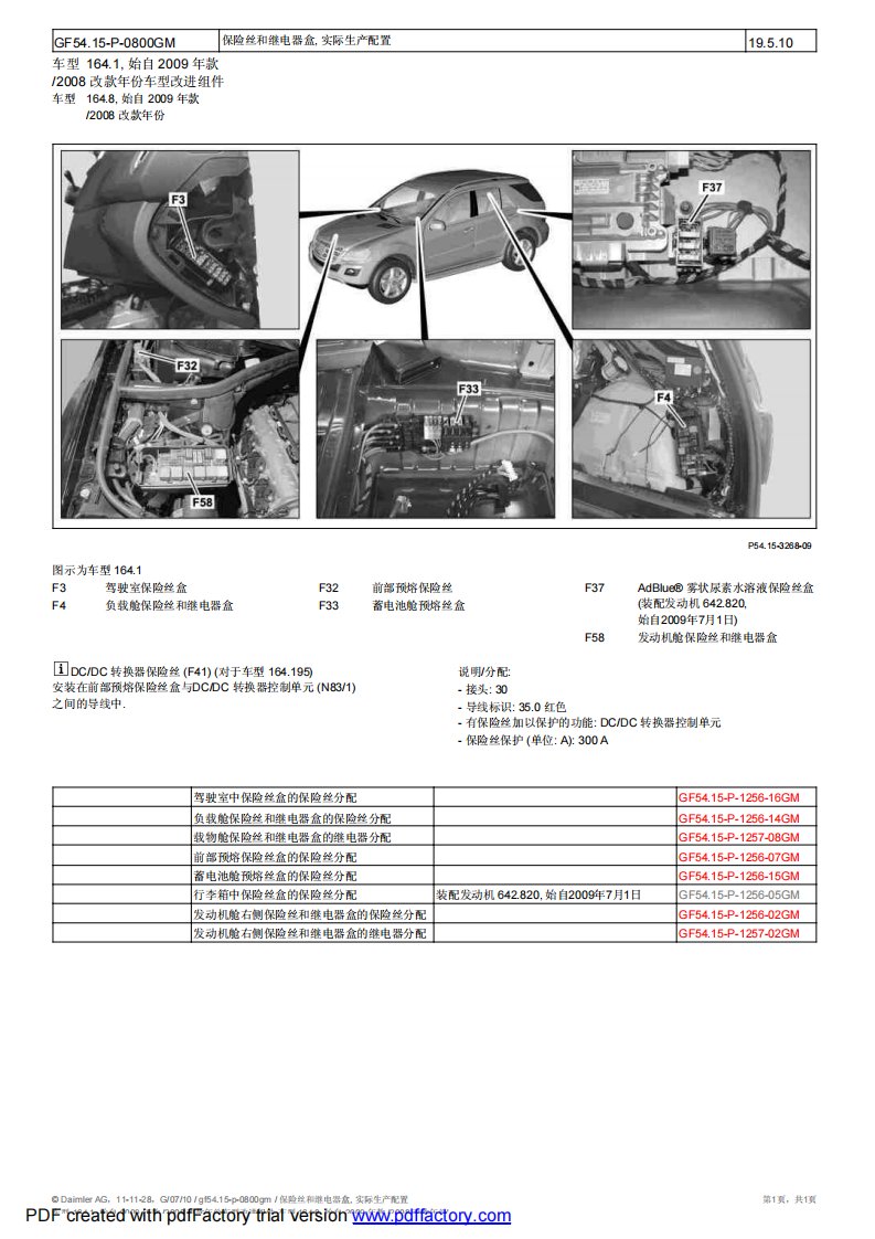 奔驰ML350（164）保险丝、继电器位置示意图