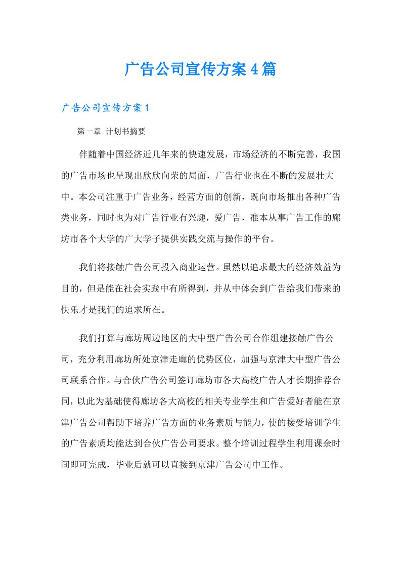 广告公司宣传方案4篇