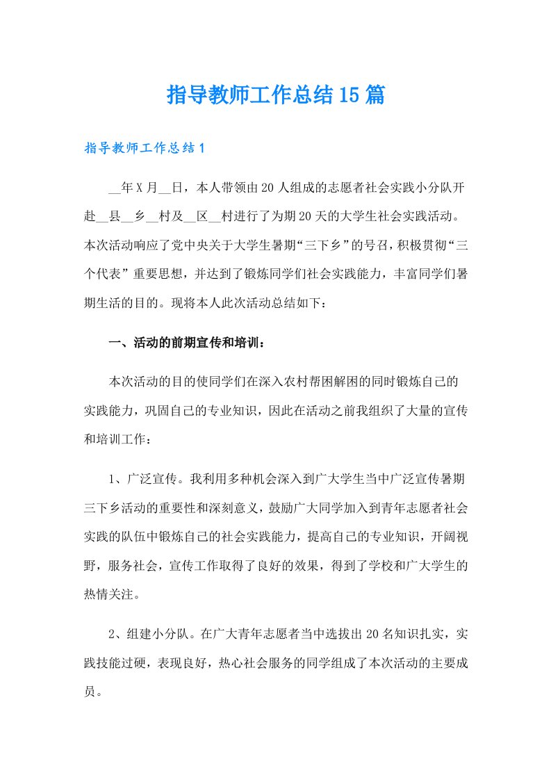 指导教师工作总结15篇